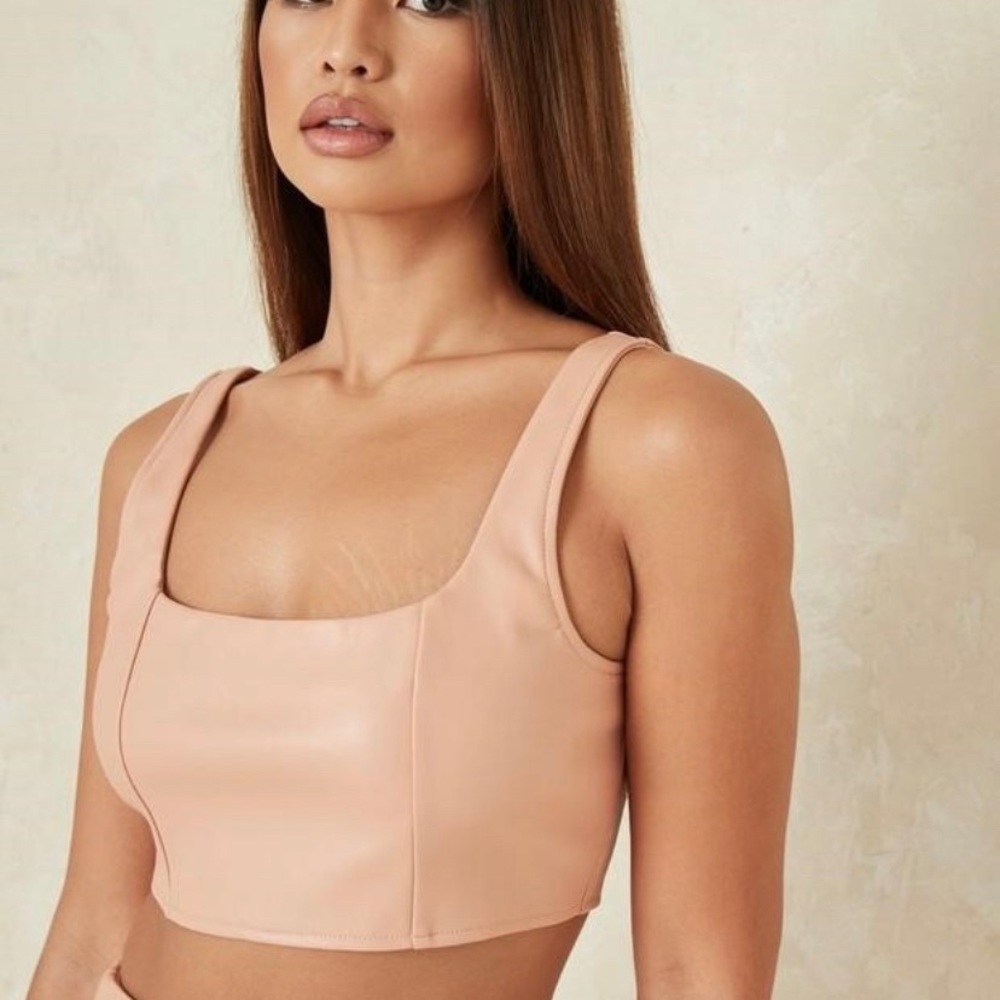Tangerine faux leather crop top - Picture 3 of 4